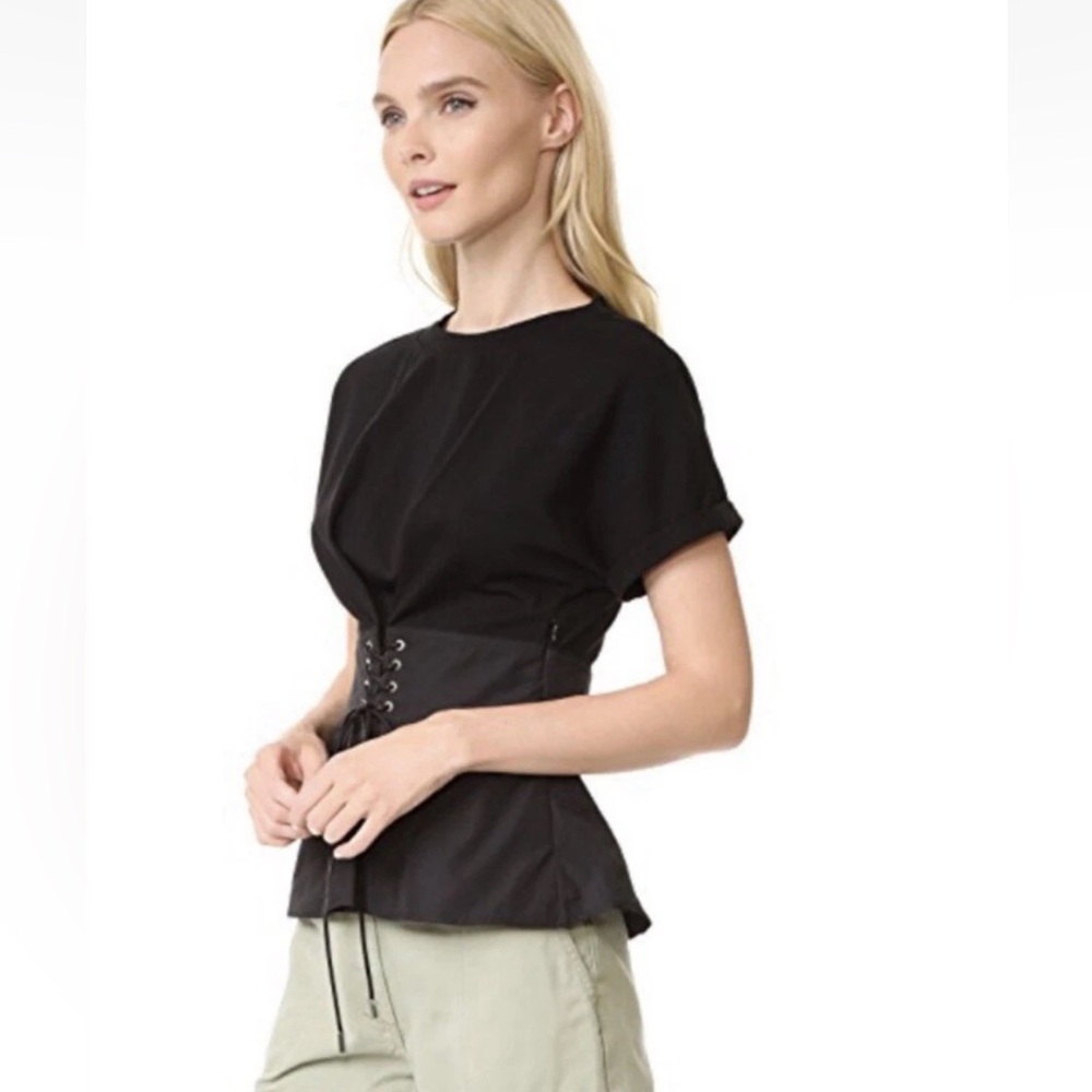 3.1 Phillip Lim Women Corset Waist Top Size S Black Short Sleeves Tshirt